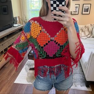 VTG Crochet Knit Crop Top S